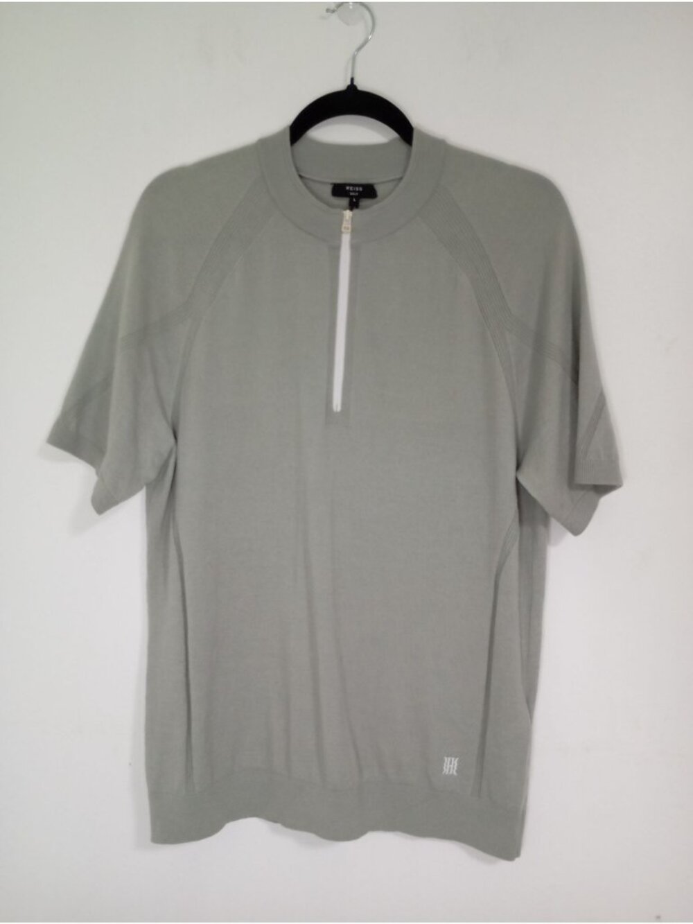 Reiss Golf Mens Gray Wool-Blend Half-Zip Short Sleeve Sweater Size L